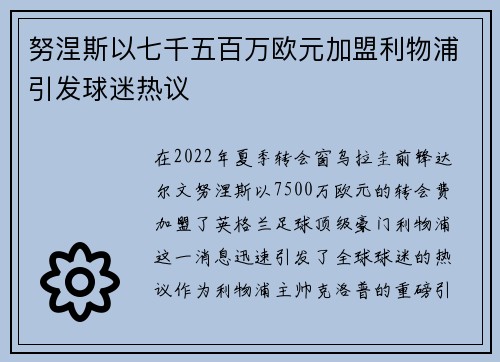 努涅斯以七千五百万欧元加盟利物浦引发球迷热议